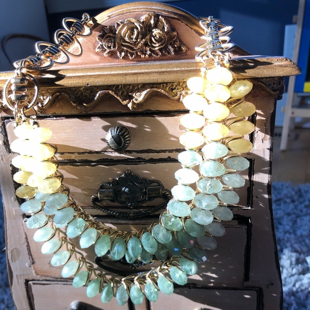 Mint green and yellow beads necklace